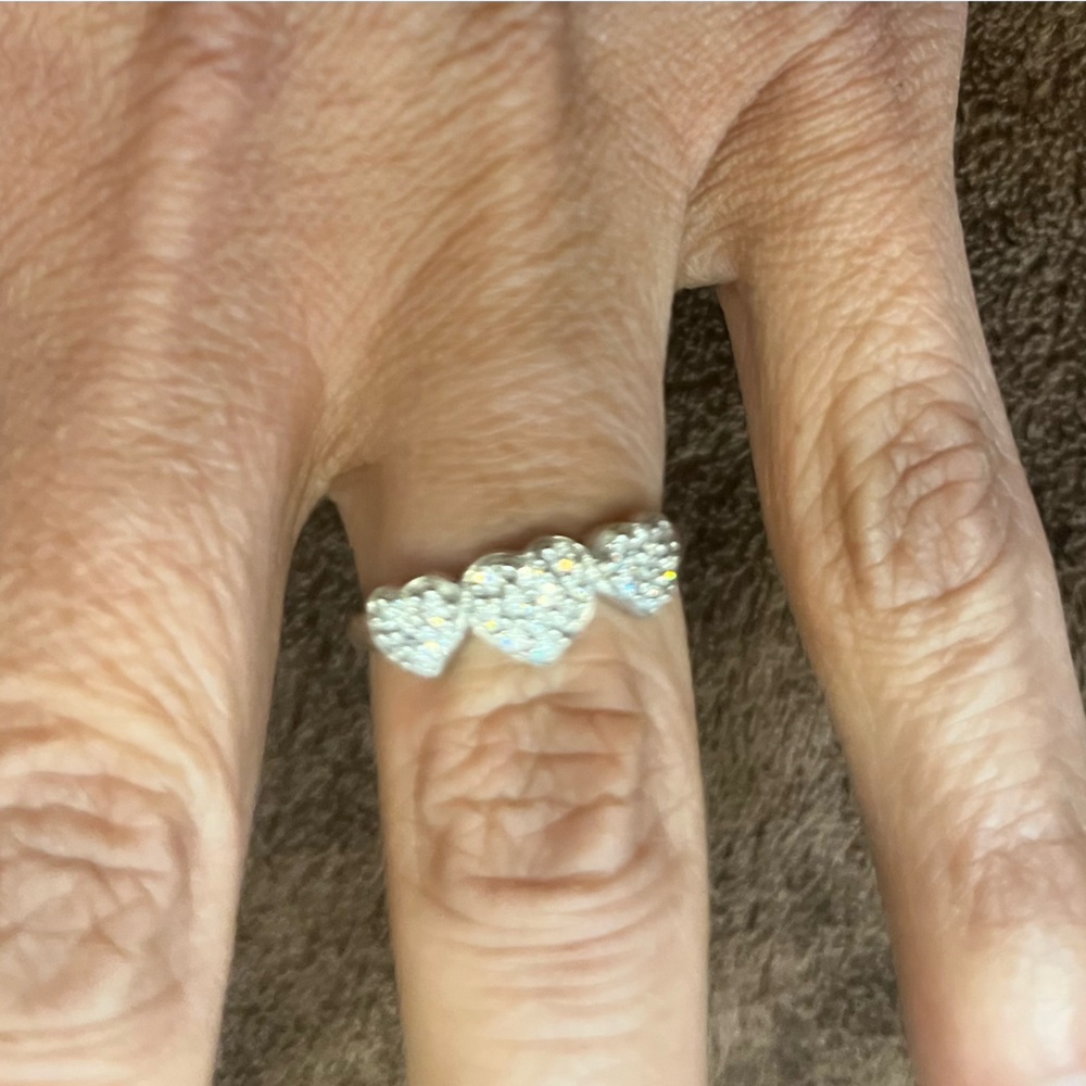 925 Silver 3 Heart Cluster CZ Ring